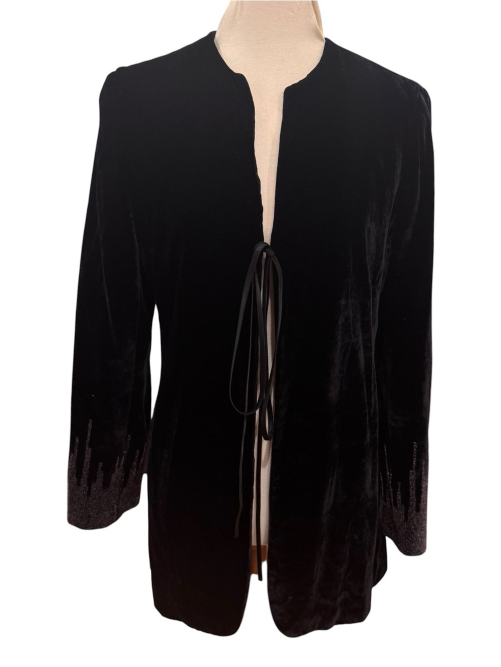 Black Velvet Tie-Front Jacket - Women Sz S